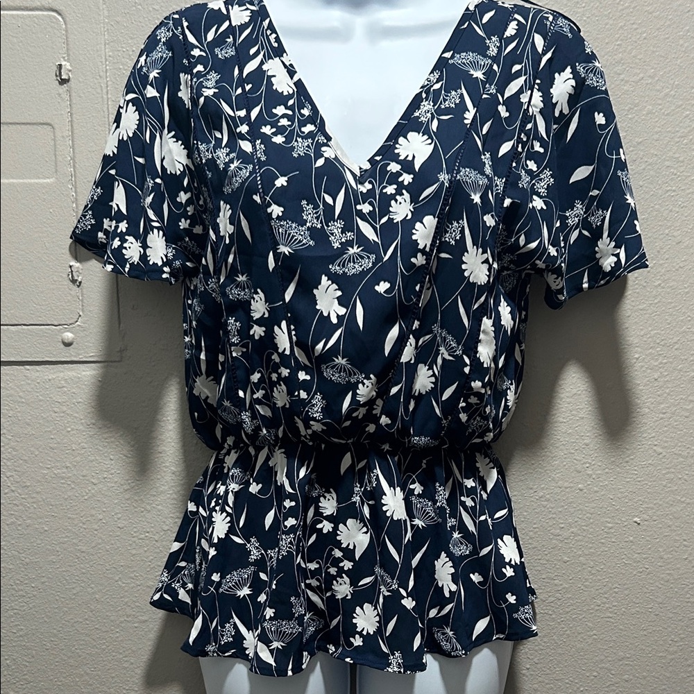 Sienna Sky Midnight Blue and White Floral Top